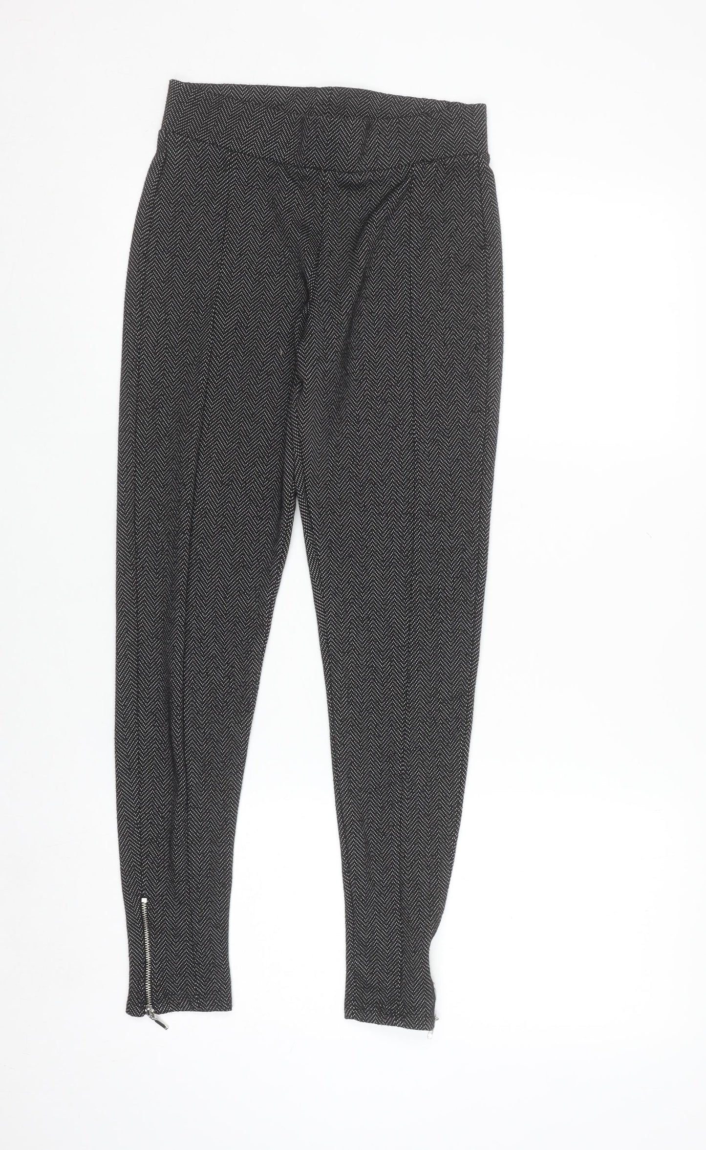 F&F Women's Black Herringbone Slim Fit Ankle Zip Leggings Size 10