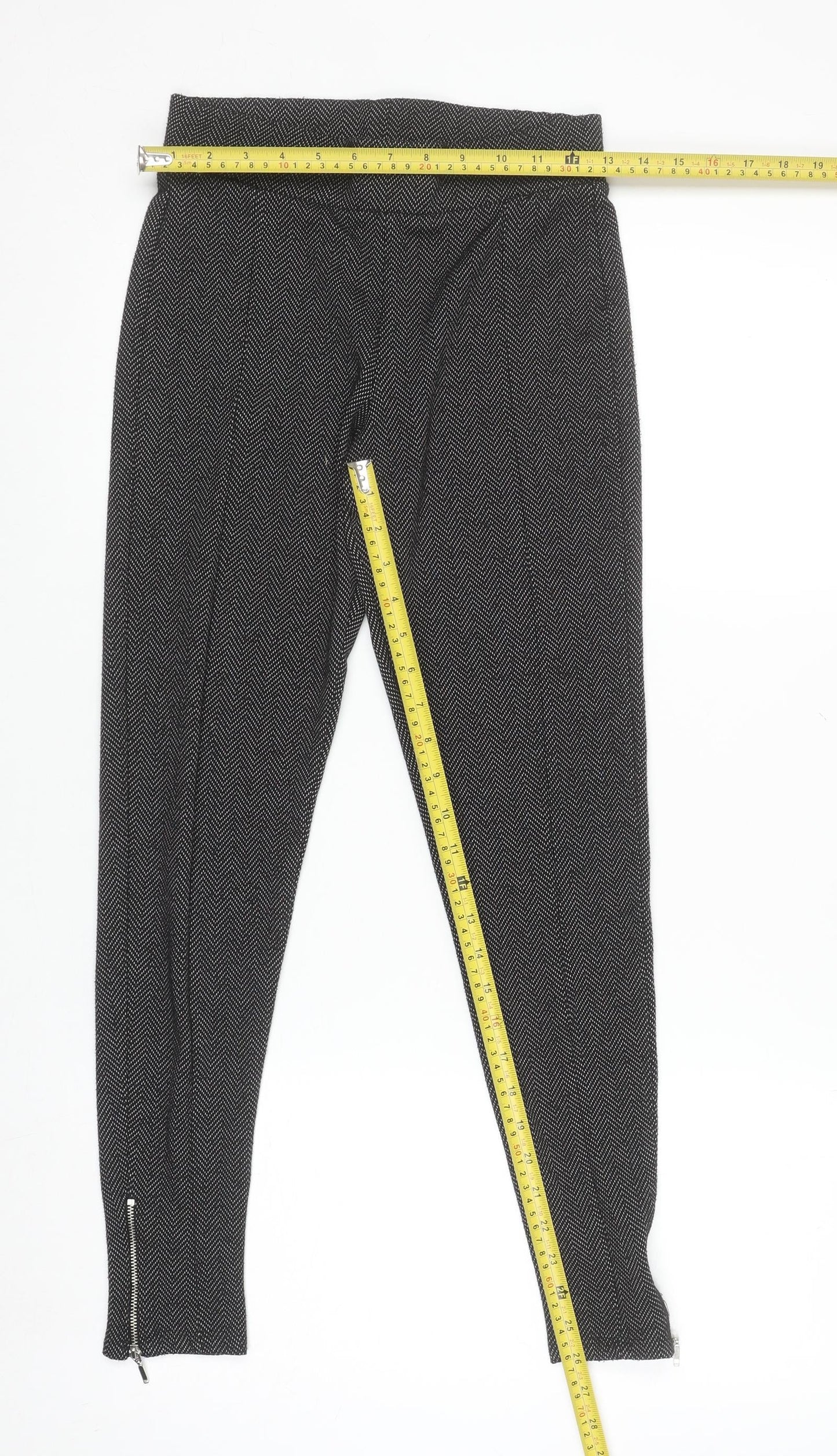 F&F Women's Black Herringbone Slim Fit Ankle Zip Leggings Size 10