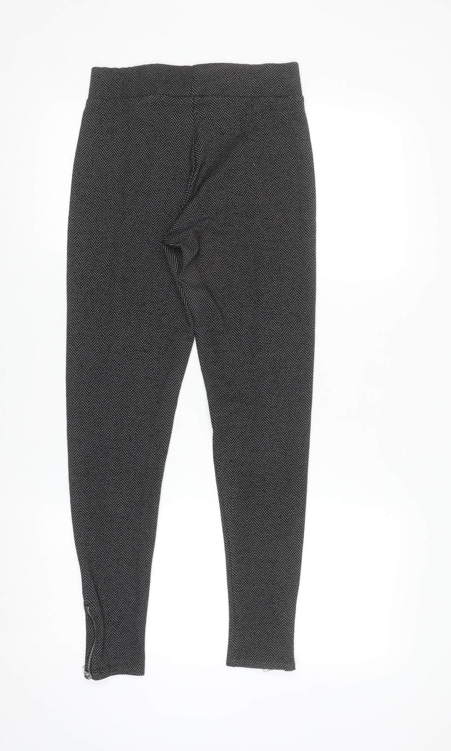 F&F Women's Black Herringbone Slim Fit Ankle Zip Leggings Size 10