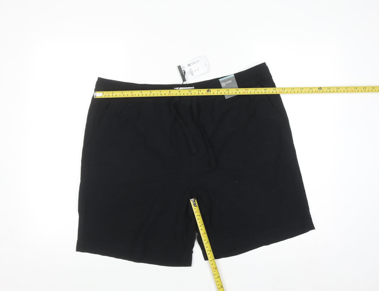 Denim Co Men's Black Relaxed Fit Chino Shorts L Cotton Linen