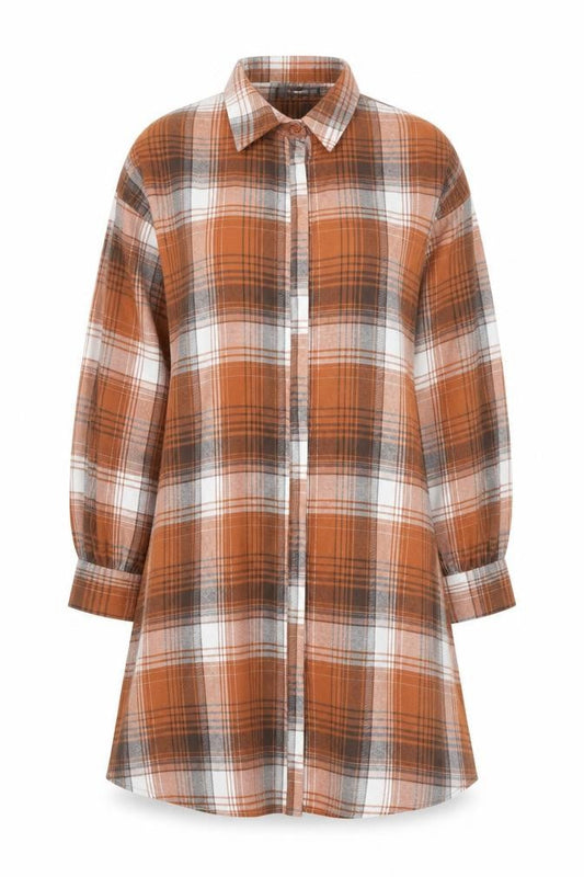 Missguided Women Brown Check Long Sleeve Shirt Dress Size 8