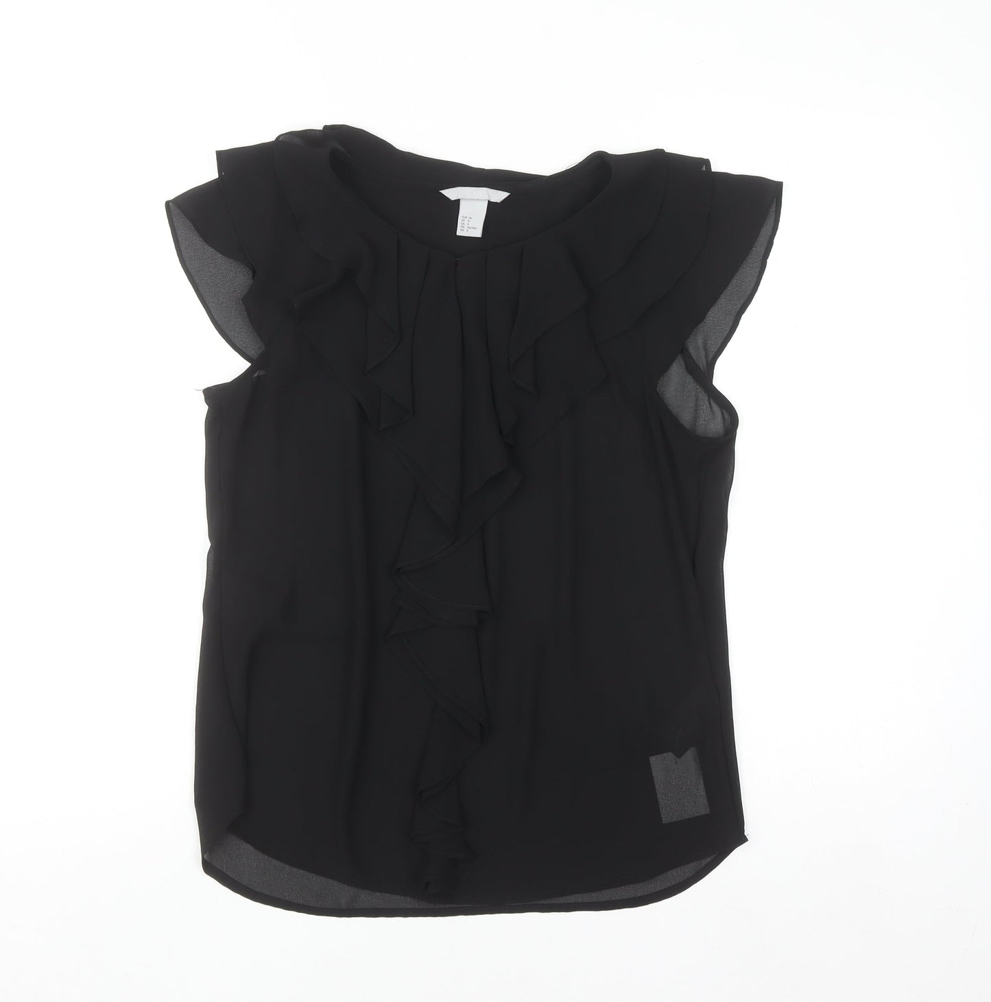 H&M Womens Black Ruffle Chiffon Sleeveless Blouse Size 10