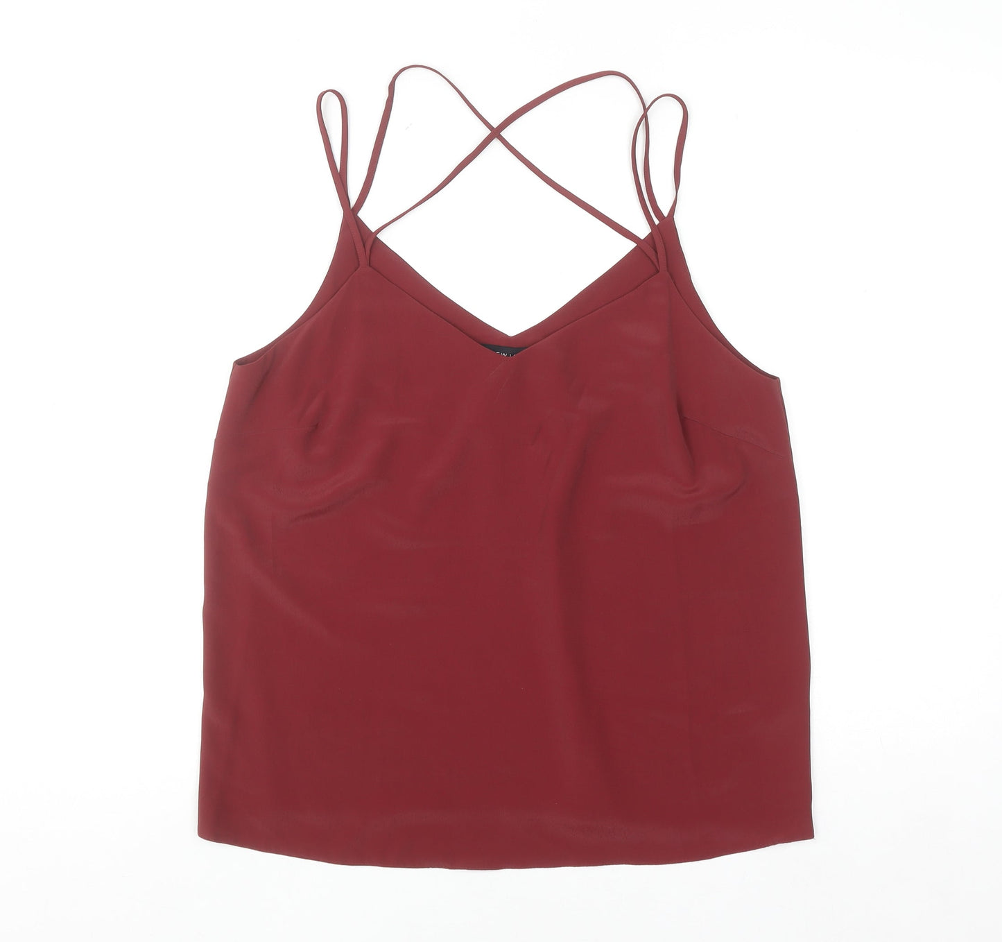New Look Women Red Camisole Tank Top Size 12 Polyester V-Neck