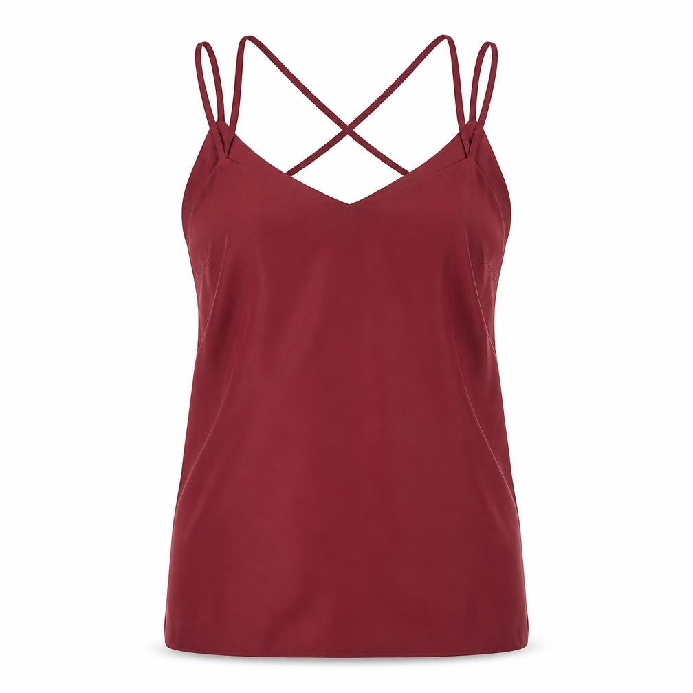New Look Women Red Camisole Tank Top Size 12 Polyester V-Neck