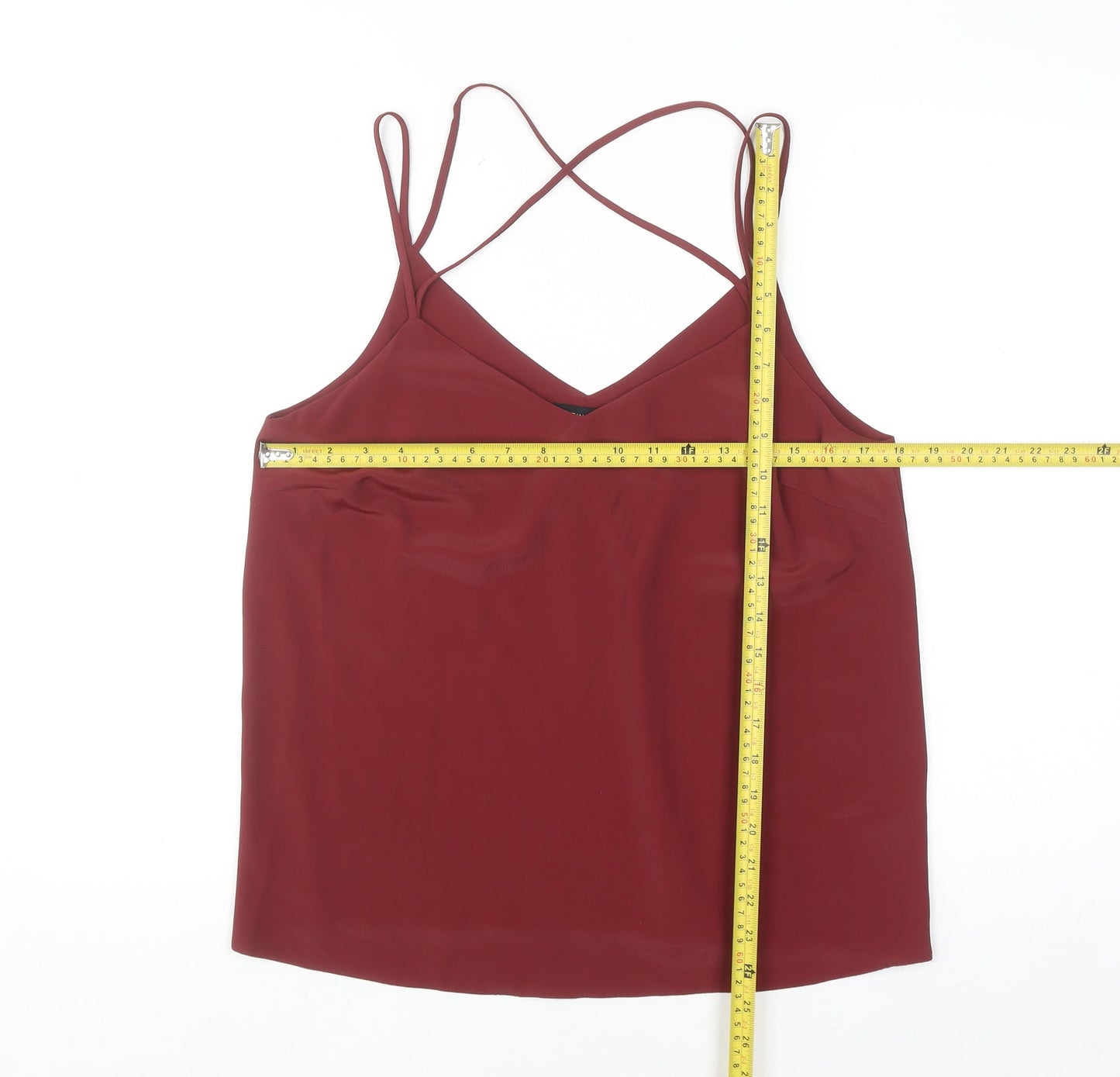 New Look Women Red Camisole Tank Top Size 12 Polyester V-Neck