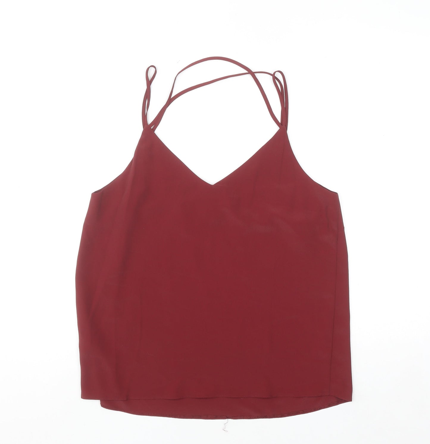 New Look Women Red Camisole Tank Top Size 12 Polyester V-Neck