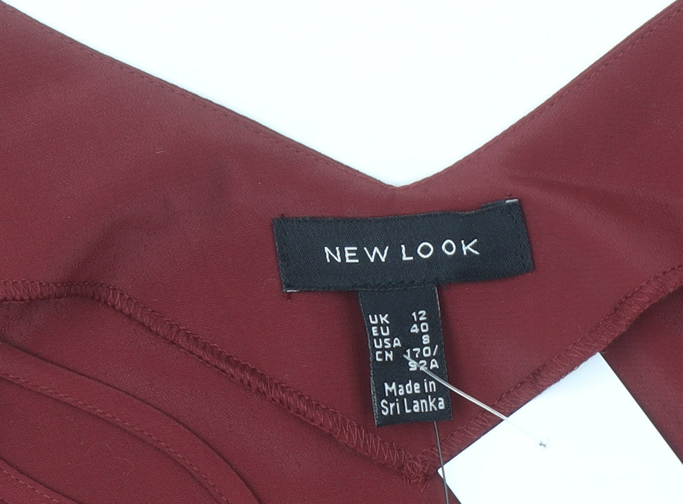 New Look Women Red Camisole Tank Top Size 12 Polyester V-Neck