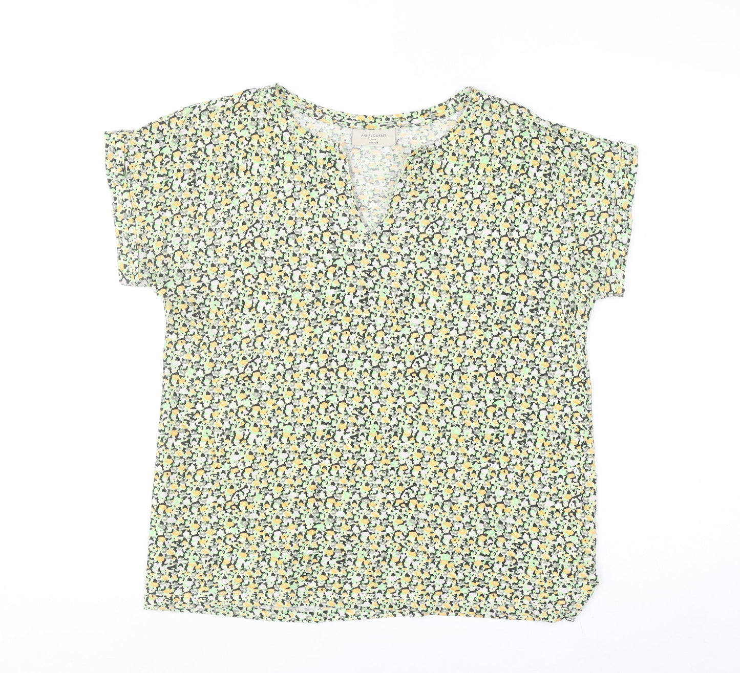 FREE/QUENT Women's Multicoloured Cotton V-Neck Short Sleeve Blouse M