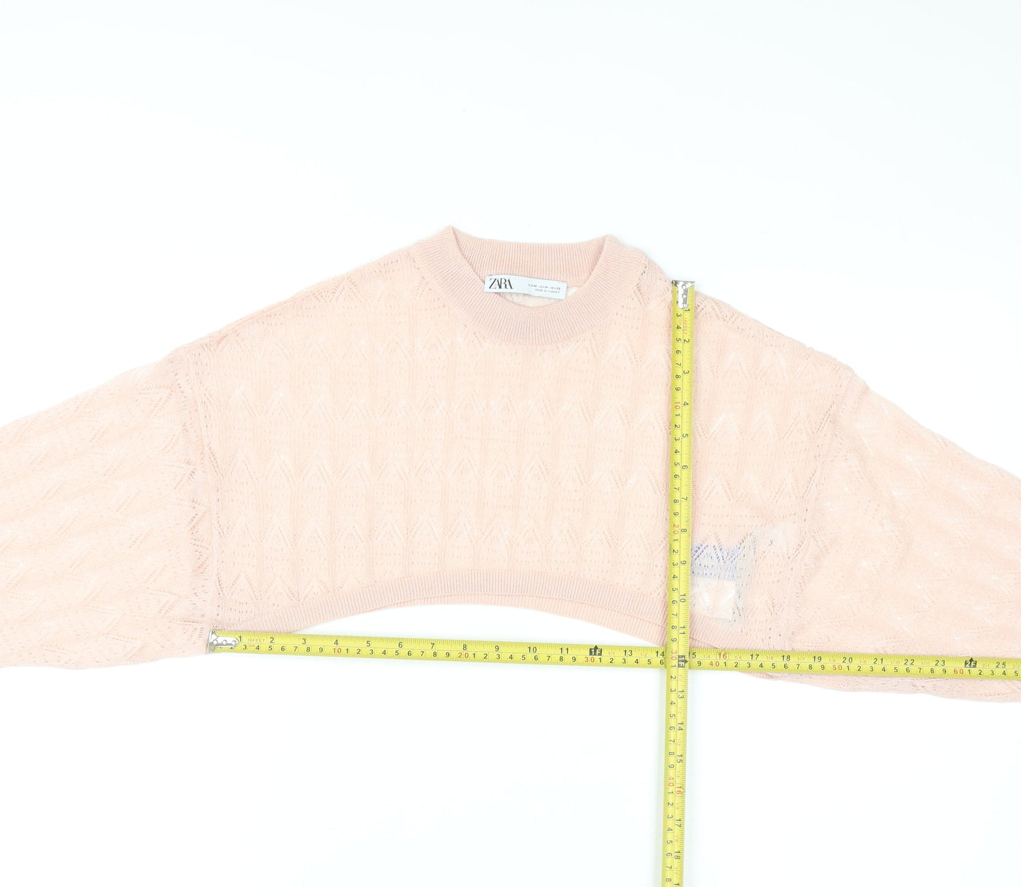 ZARA Women Pink Cropped Knit Blouse Size M Lightweight Viscose