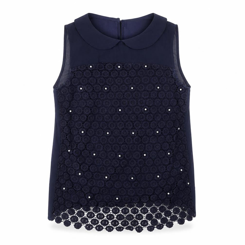 Savida Women’s Navy Blue Beaded Lace Sleeveless Blouse UK 10