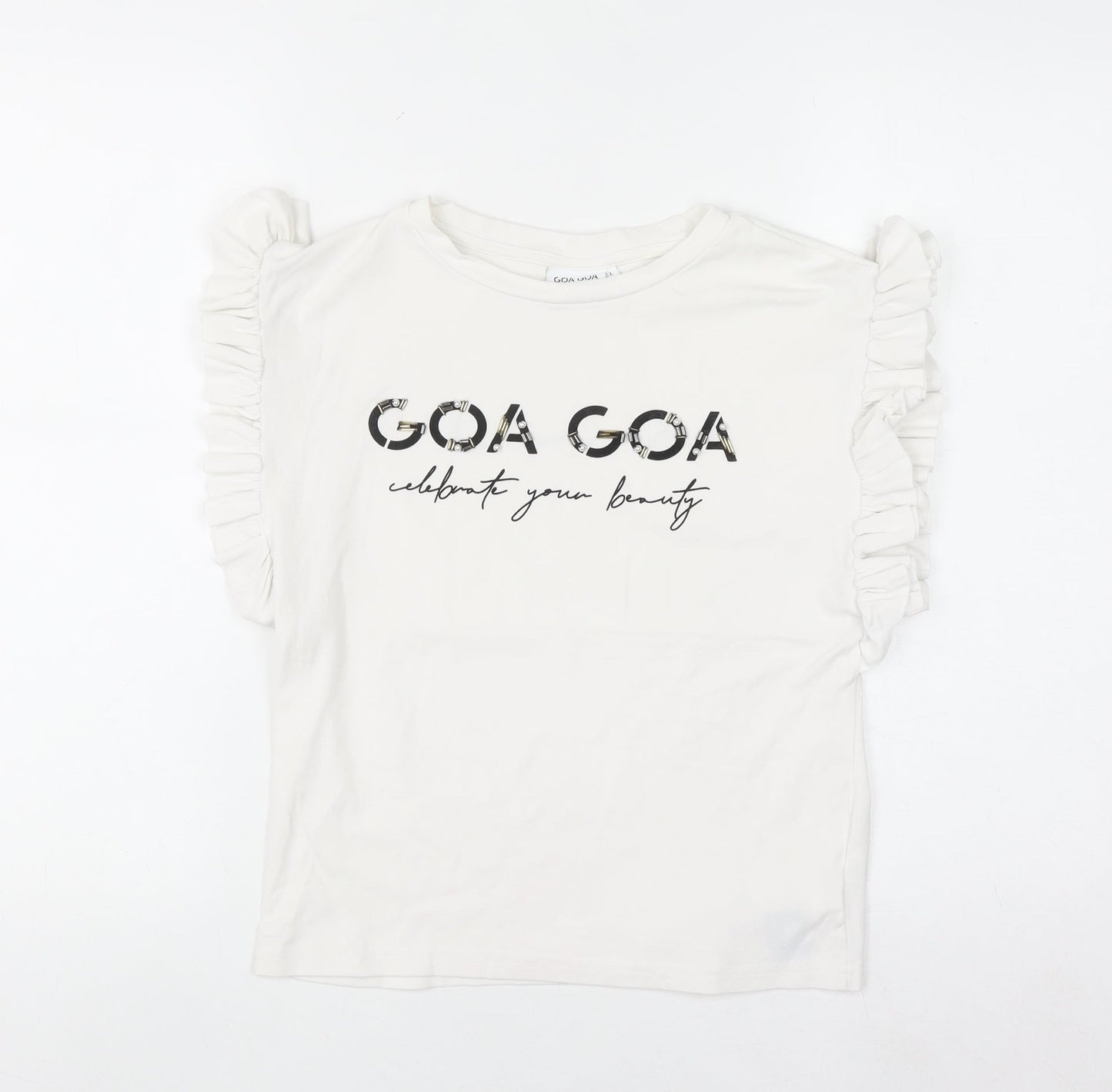 GOA GOA Women's White Ruffle Sleeve Cotton T-Shirt Size L