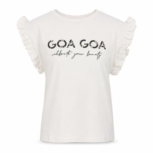 GOA GOA Women's White Ruffle Sleeve Cotton T-Shirt Size L