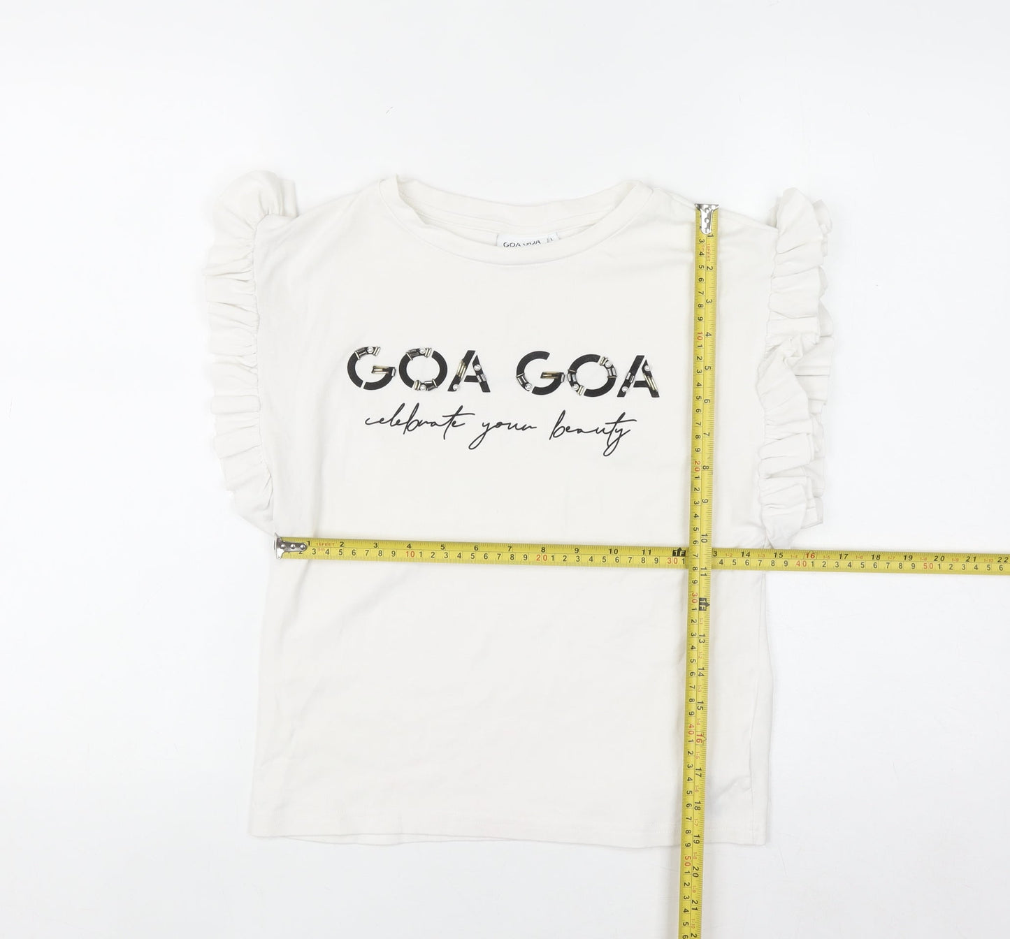 GOA GOA Women's White Ruffle Sleeve Cotton T-Shirt Size L
