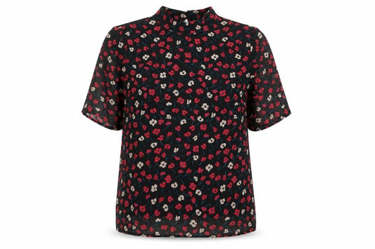 Pieces Womens Black Floral Chiffon Tunic Blouse Size M