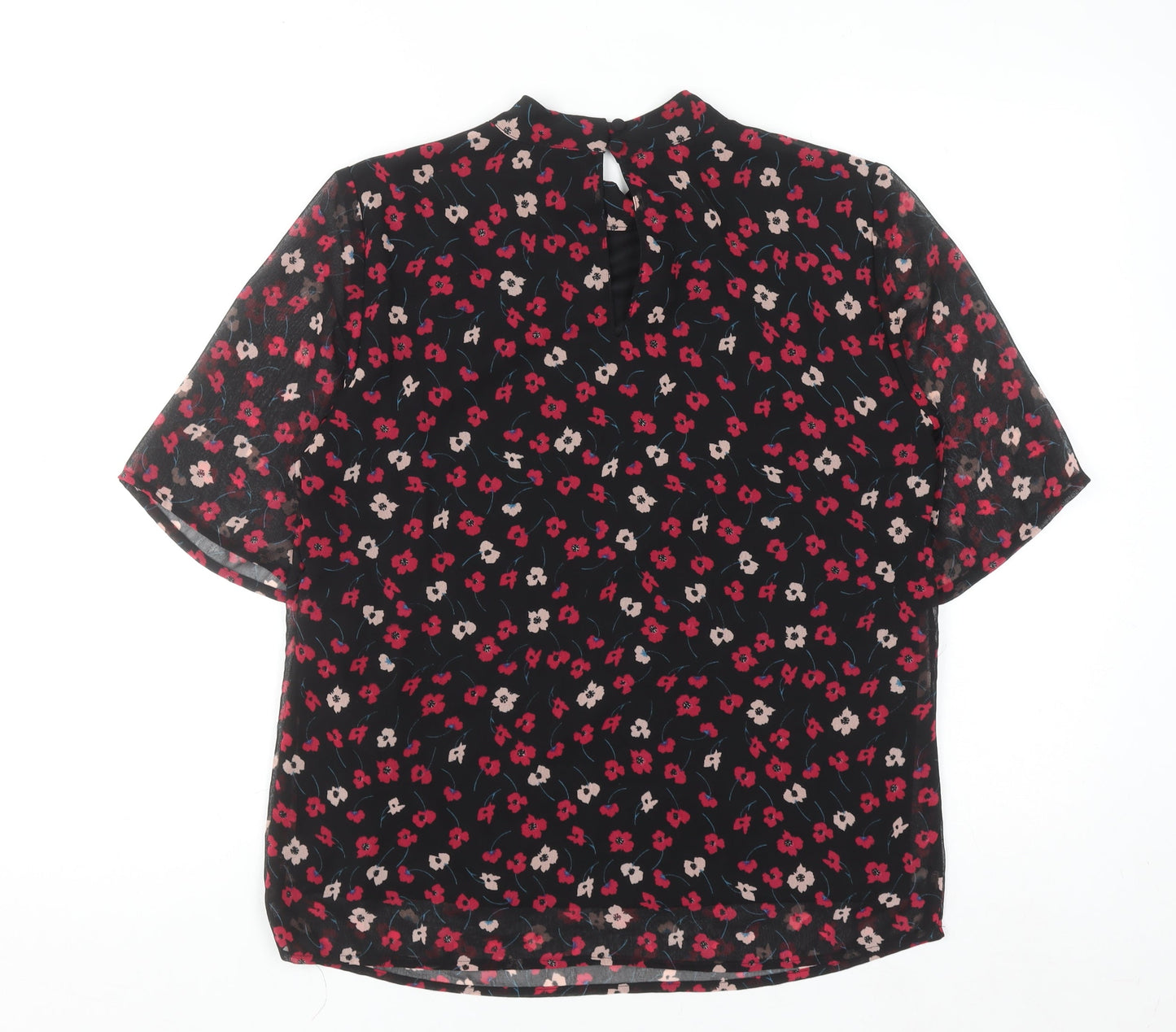 Pieces Womens Black Floral Chiffon Tunic Blouse Size M