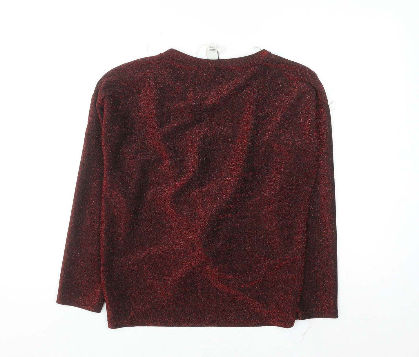 Italy Style Women Red Glitter Twist Front Long Sleeve Blouse M