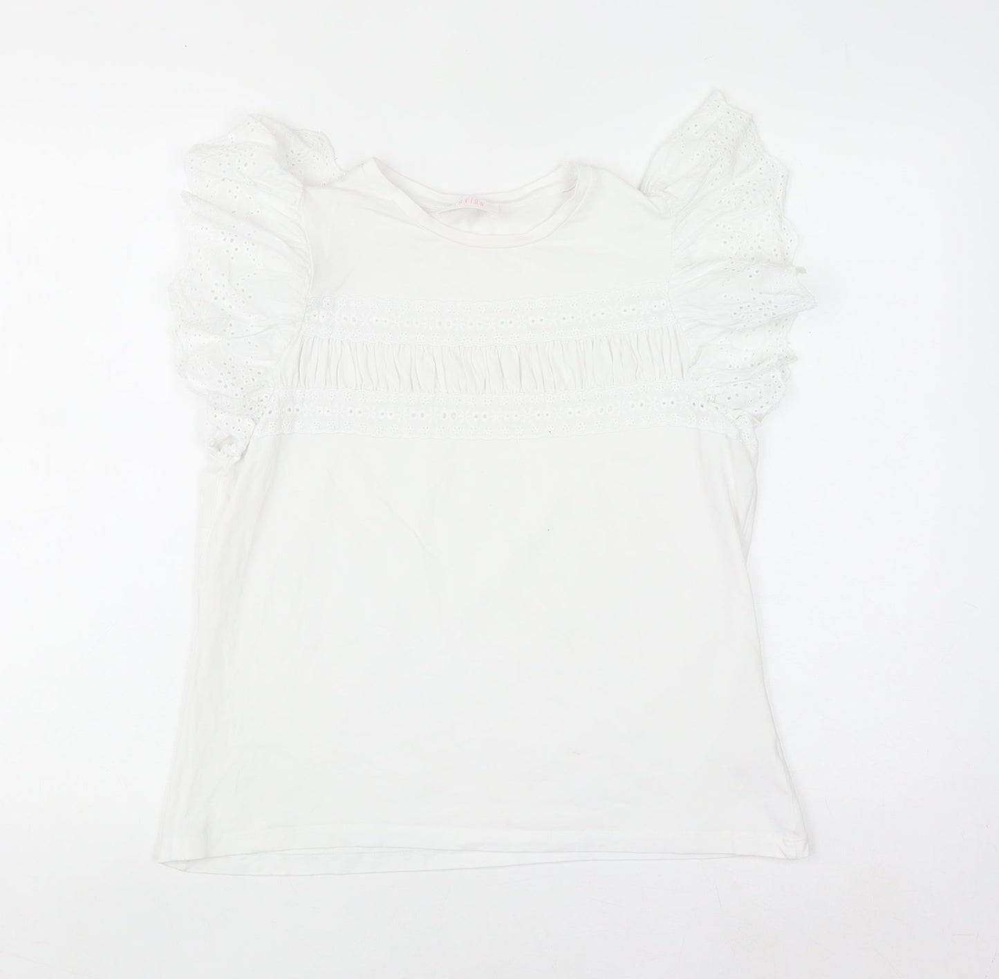 Savida Womens White Ruffle Sleeve Cotton T-Shirt Size 12