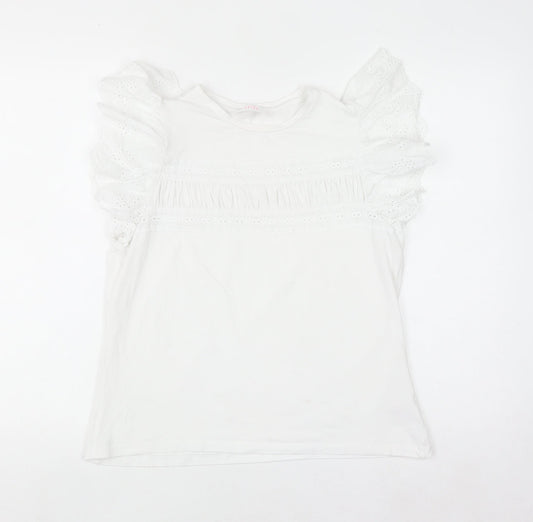 Savida Womens White Ruffle Sleeve Cotton T-Shirt Size 12