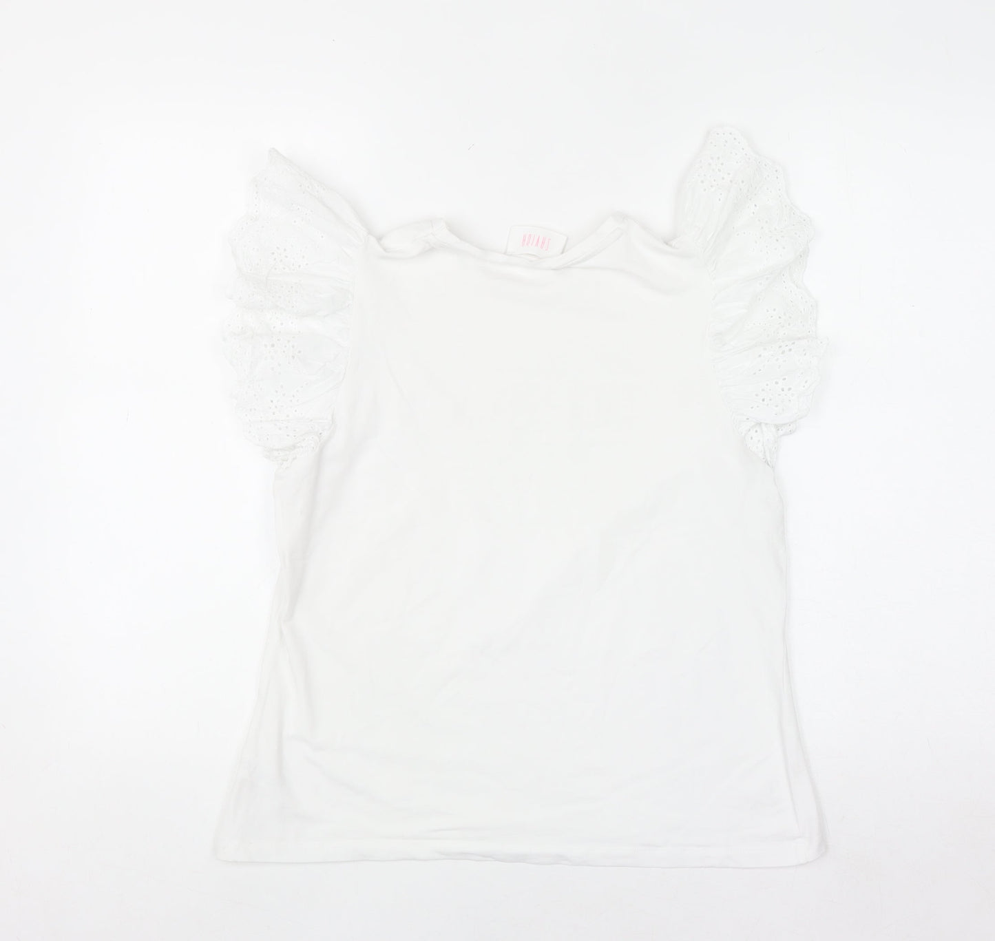 Savida Womens White Ruffle Sleeve Cotton T-Shirt Size 12