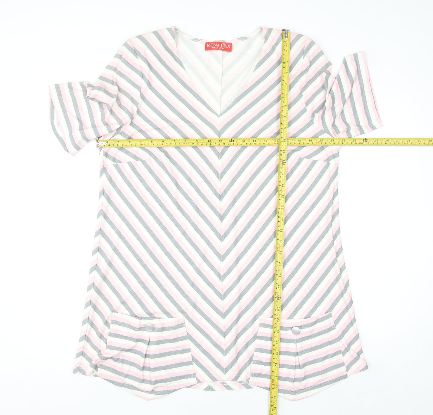 Mona Lisa Women’s Multicoloured V-Neck Striped Tunic Blouse Size 20