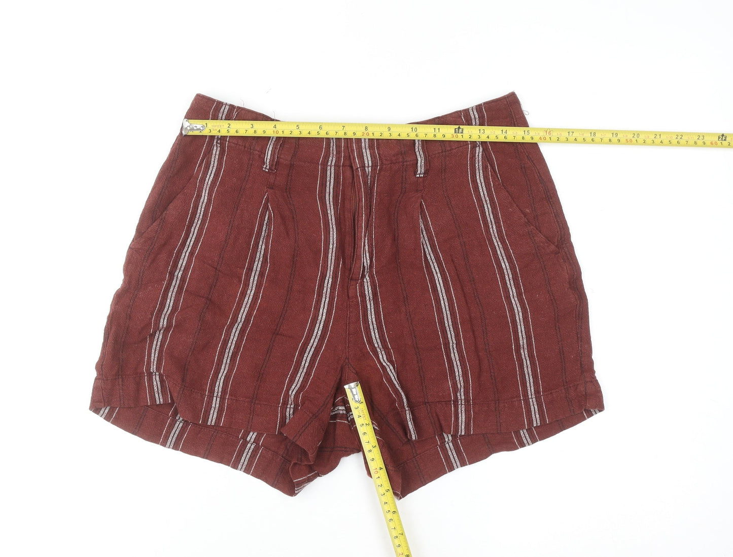 Sanctuary Brown Striped Linen Rayon Chino Shorts Size 27 Unisex