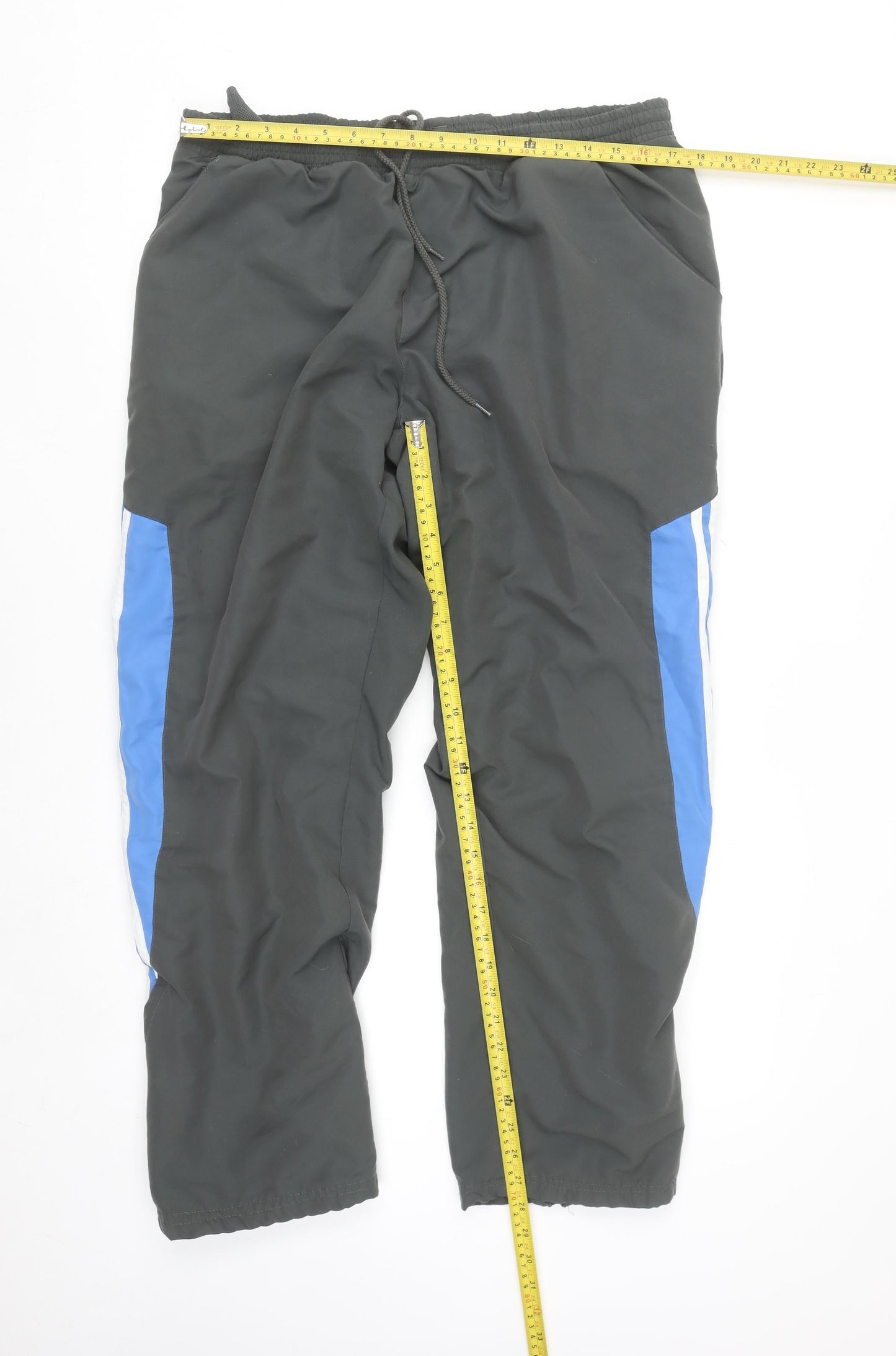 Adidas Men's Black 2XL Track Pants with Blue Side Stripes