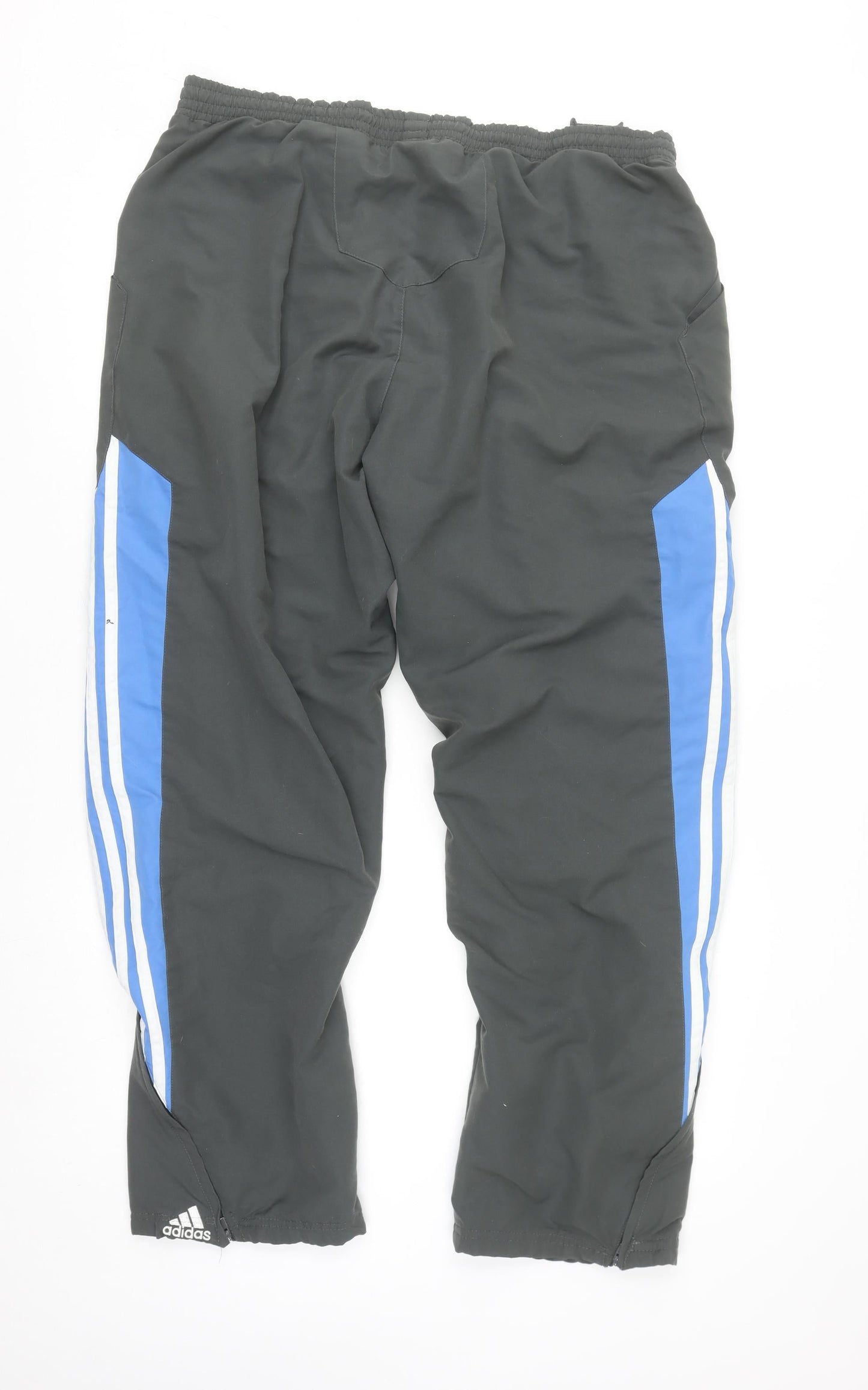 Adidas Men's Black 2XL Track Pants with Blue Side Stripes