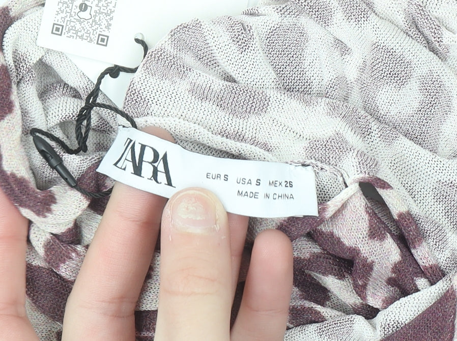 Zara Women’s Multicoloured Animal Print High Neck Blouse Size 8