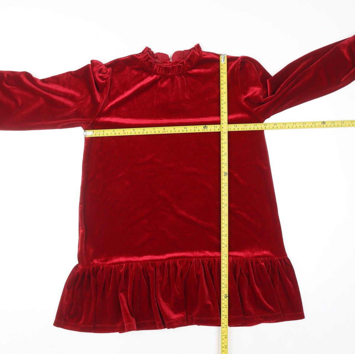 Dunnes Stores Girls Red Velvet Ruffle Long Sleeve Shift Dress 8-9 Years