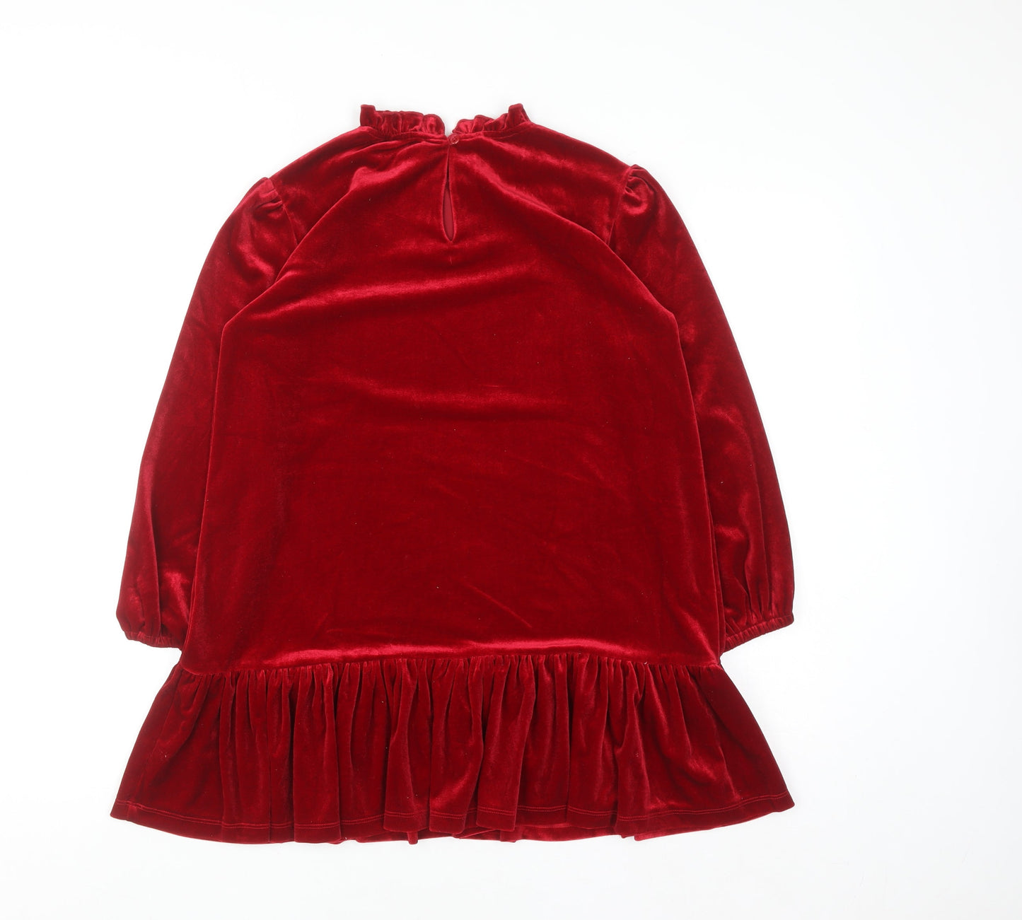 Dunnes Stores Girls Red Velvet Ruffle Long Sleeve Shift Dress 8-9 Years
