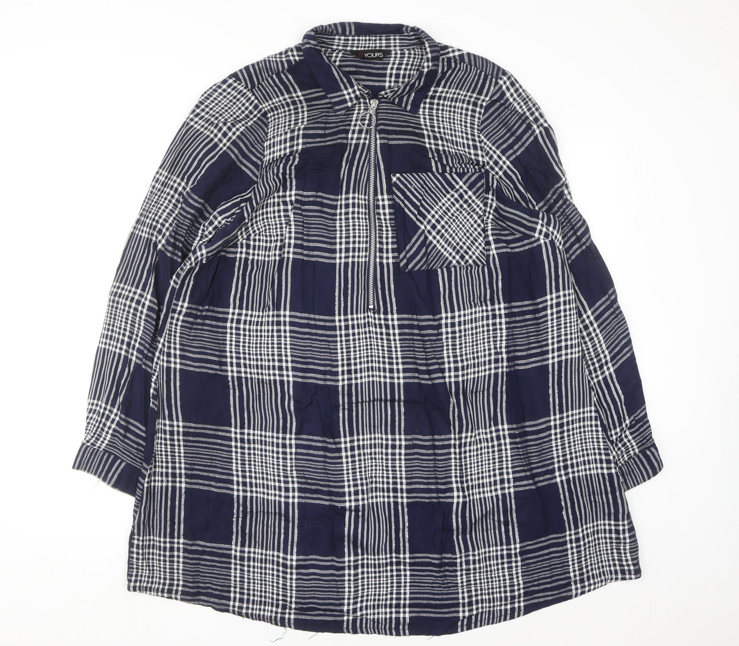 Yours Women's Blue Check Long Sleeve Tunic Shirt Size 18