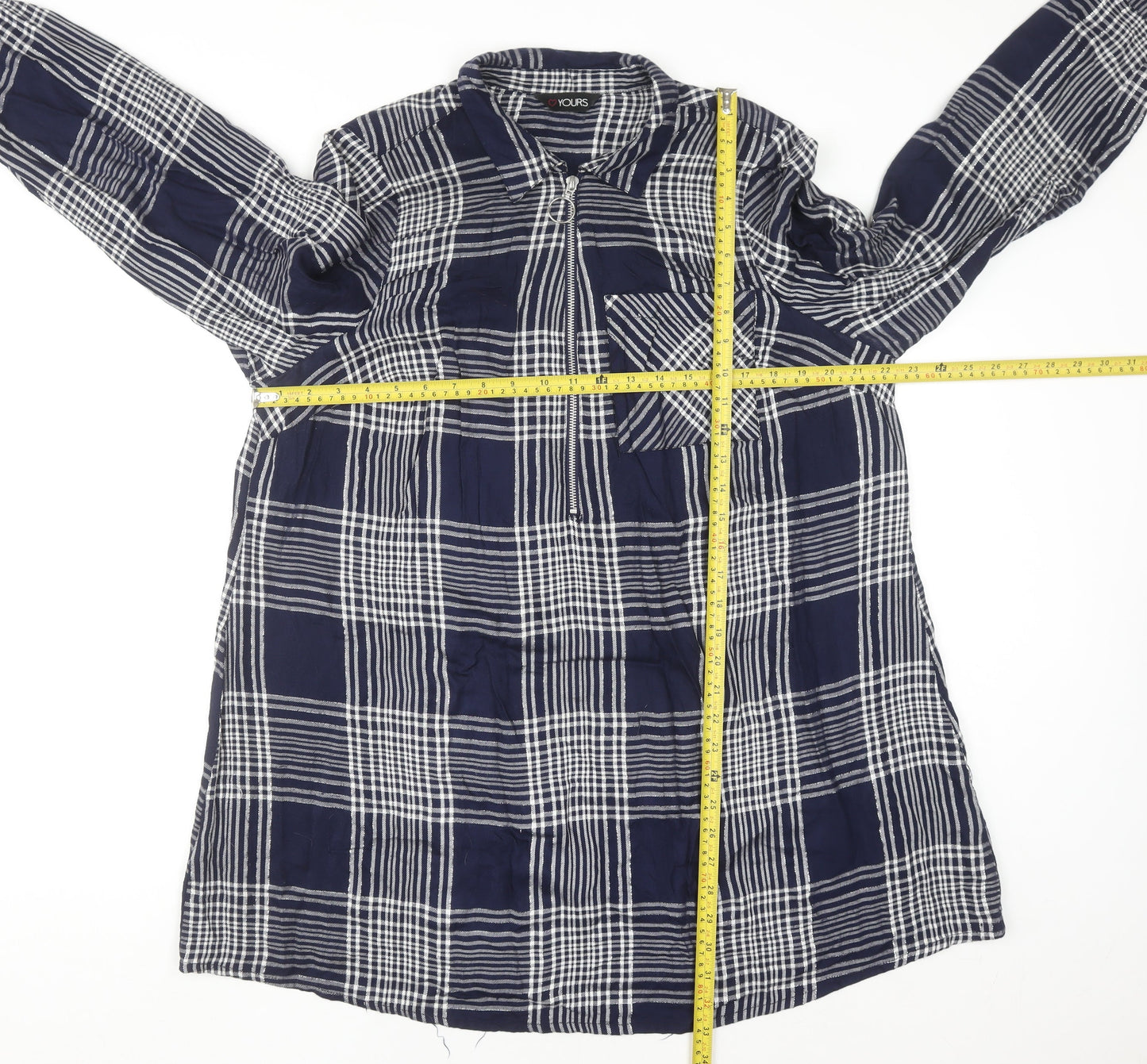Yours Women's Blue Check Long Sleeve Tunic Shirt Size 18