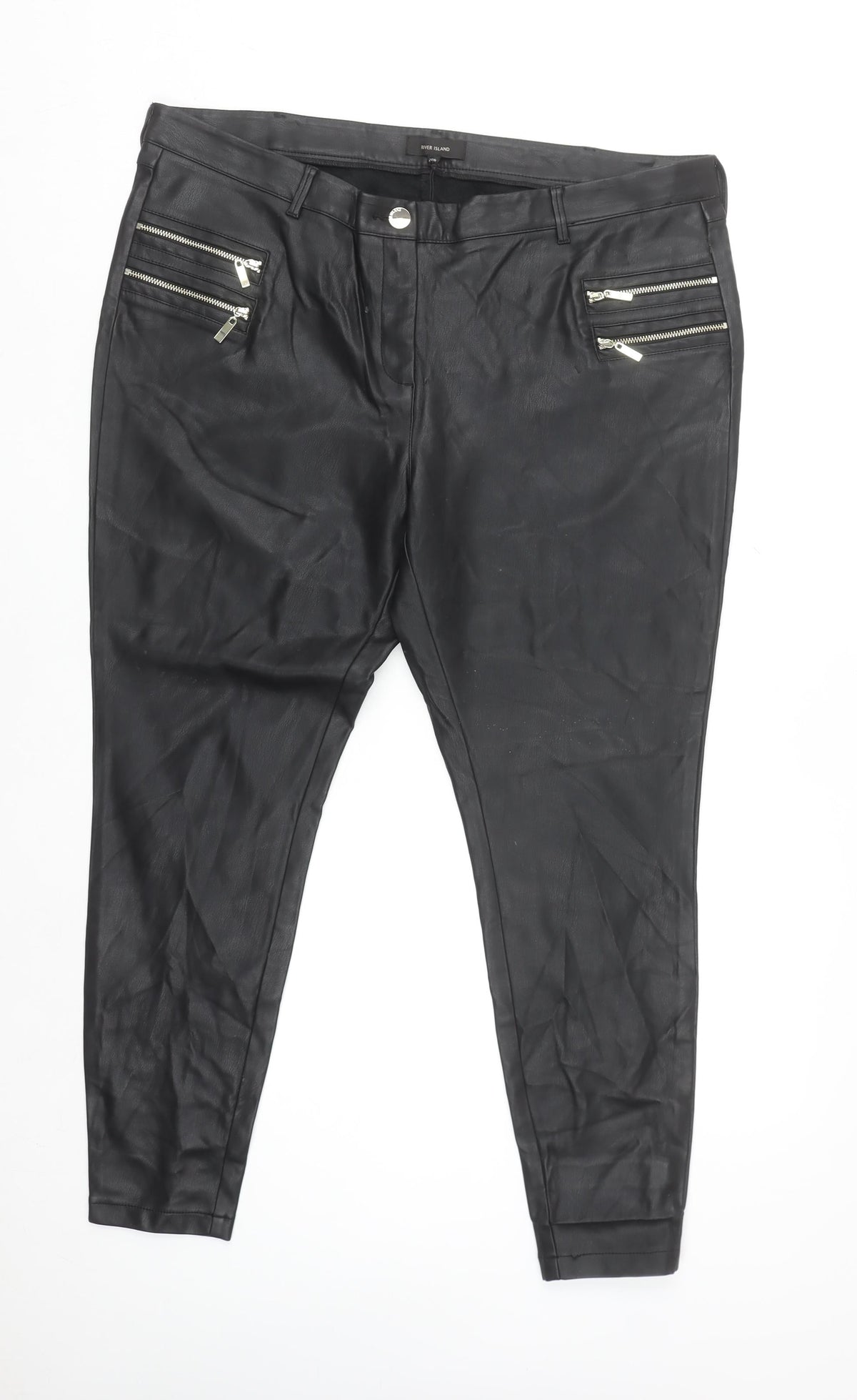 River Island Women’s Black Faux Leather Skinny Trousers Size 20