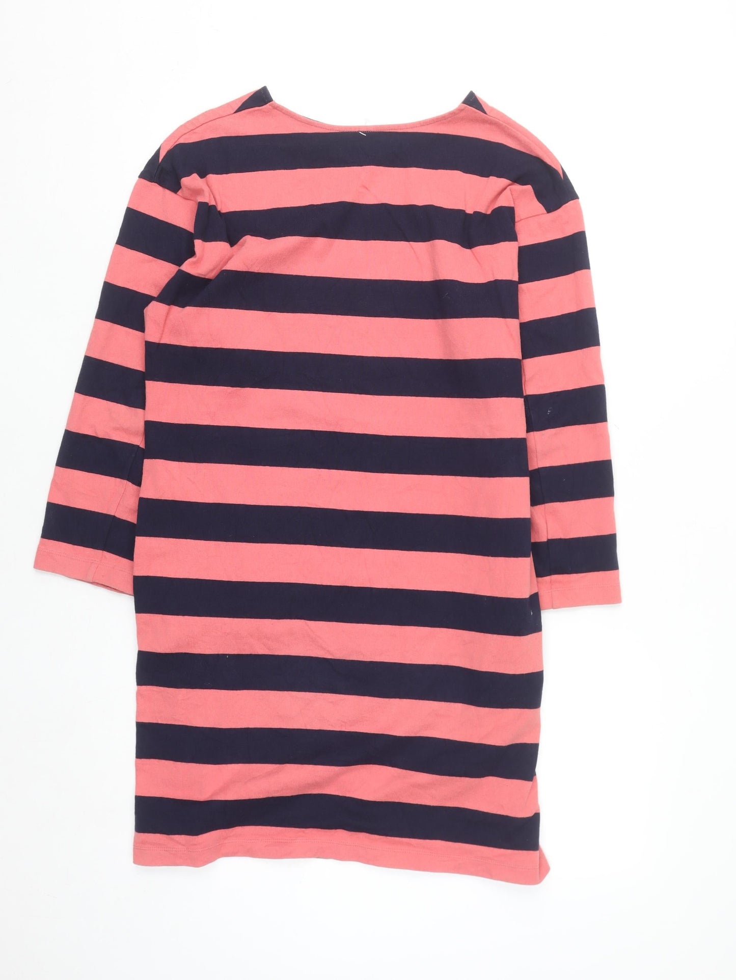 Uniqlo Womens Pink Striped Shift Dress M 3/4 Sleeve Cotton