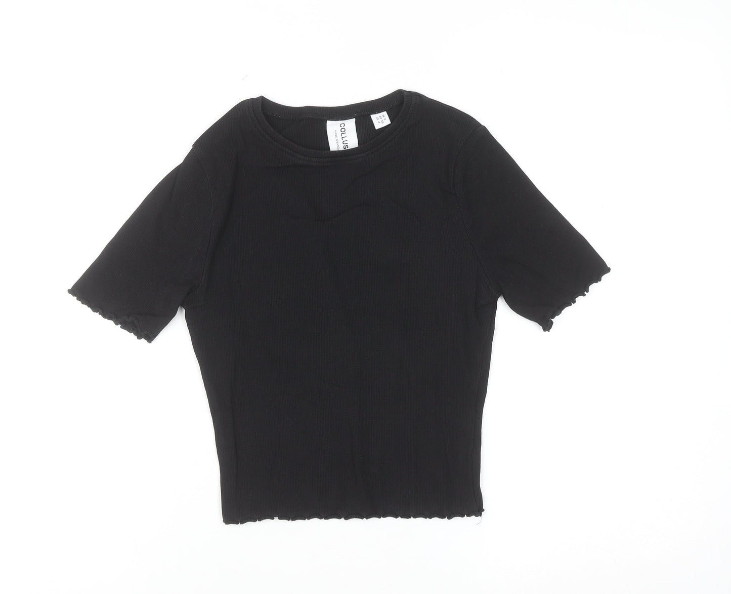 Collusion Womens Black Short Sleeve Slim Fit Cotton T-Shirt UK 8
