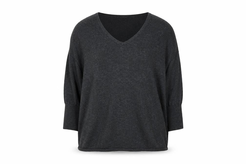 Mango Women's Grey V-Neck 3/4 Sleeve Cotton Pullover Jumper 2XS