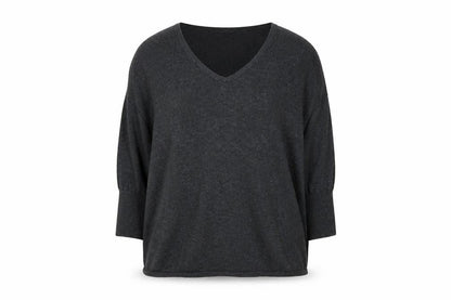Mango Women's Grey V-Neck 3/4 Sleeve Cotton Pullover Jumper 2XS