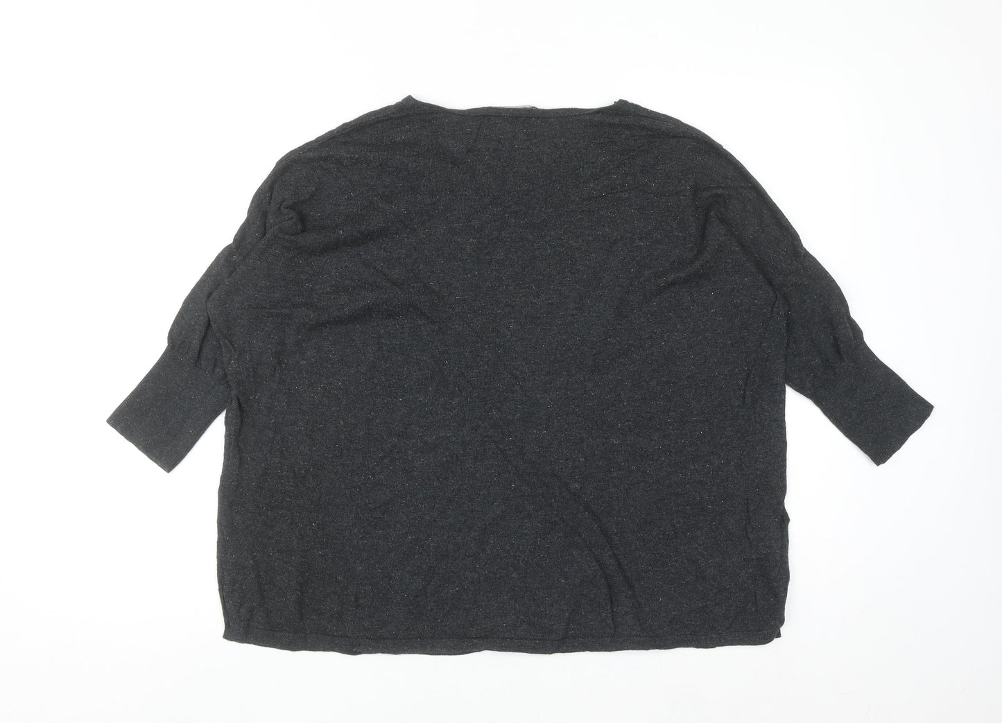 Mango Women's Grey V-Neck 3/4 Sleeve Cotton Pullover Jumper 2XS