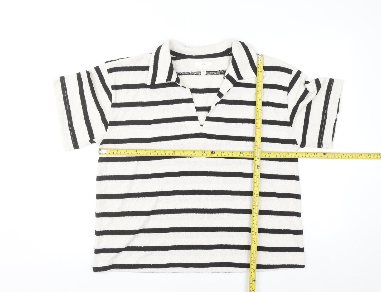 H&M Women’s Black Striped Collared Henley Jumper Size 16