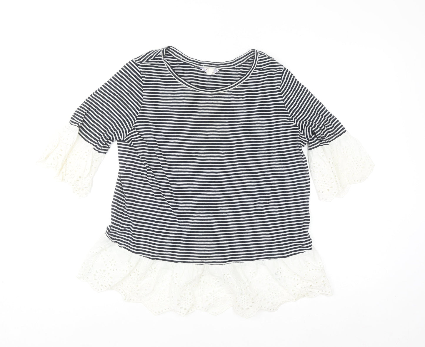 Falmer Heritage Women's Navy Stripe Cotton Ruffle Blouse Size 12