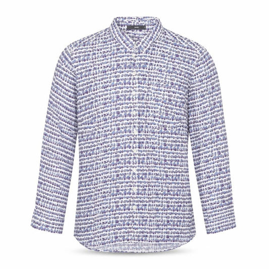Brax Men's Blue Geometric Viscose Long Sleeve Button-Up Shirt Size 42