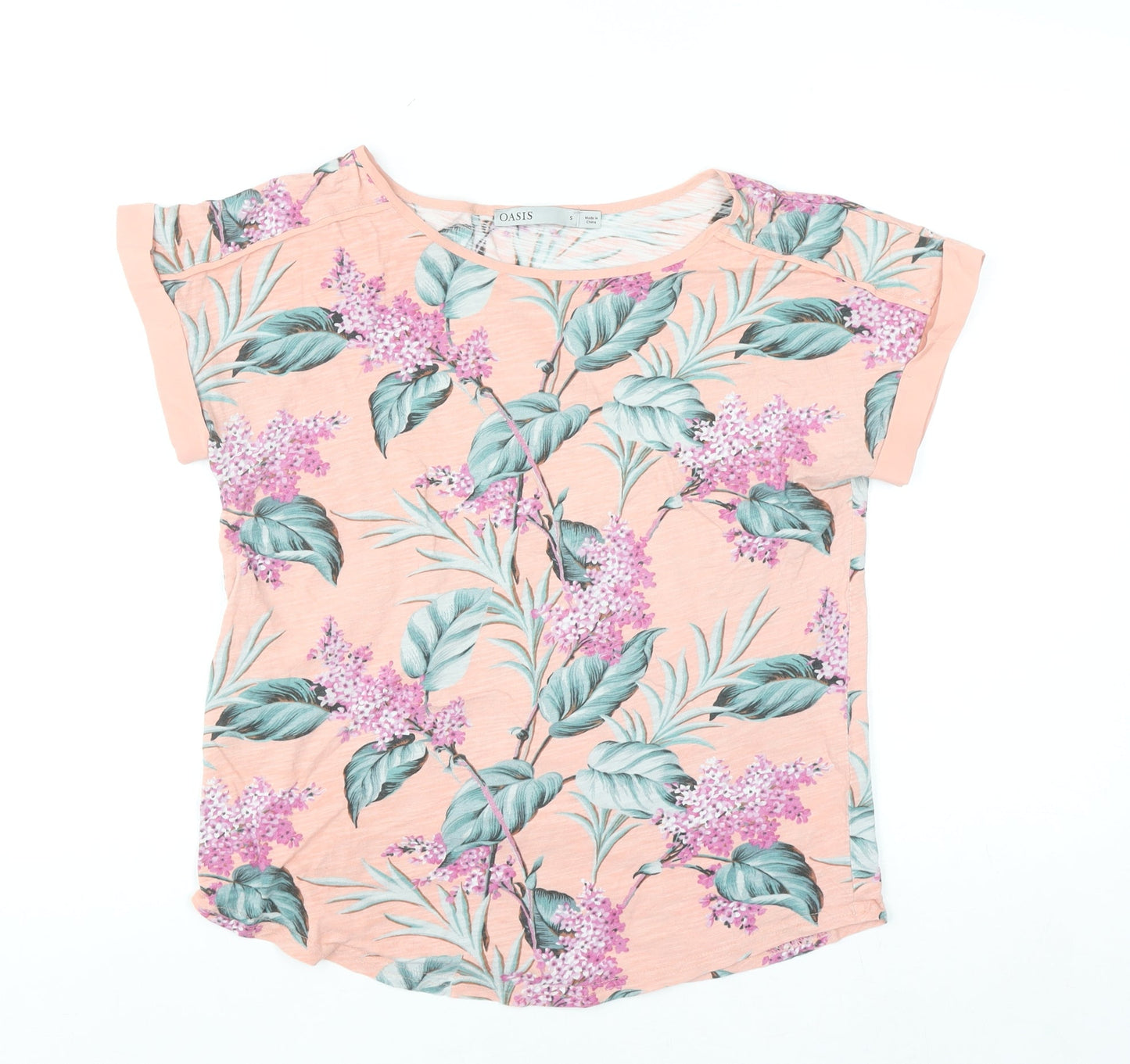 Oasis Womens Pink Floral Short Sleeve Cotton T-Shirt Size S