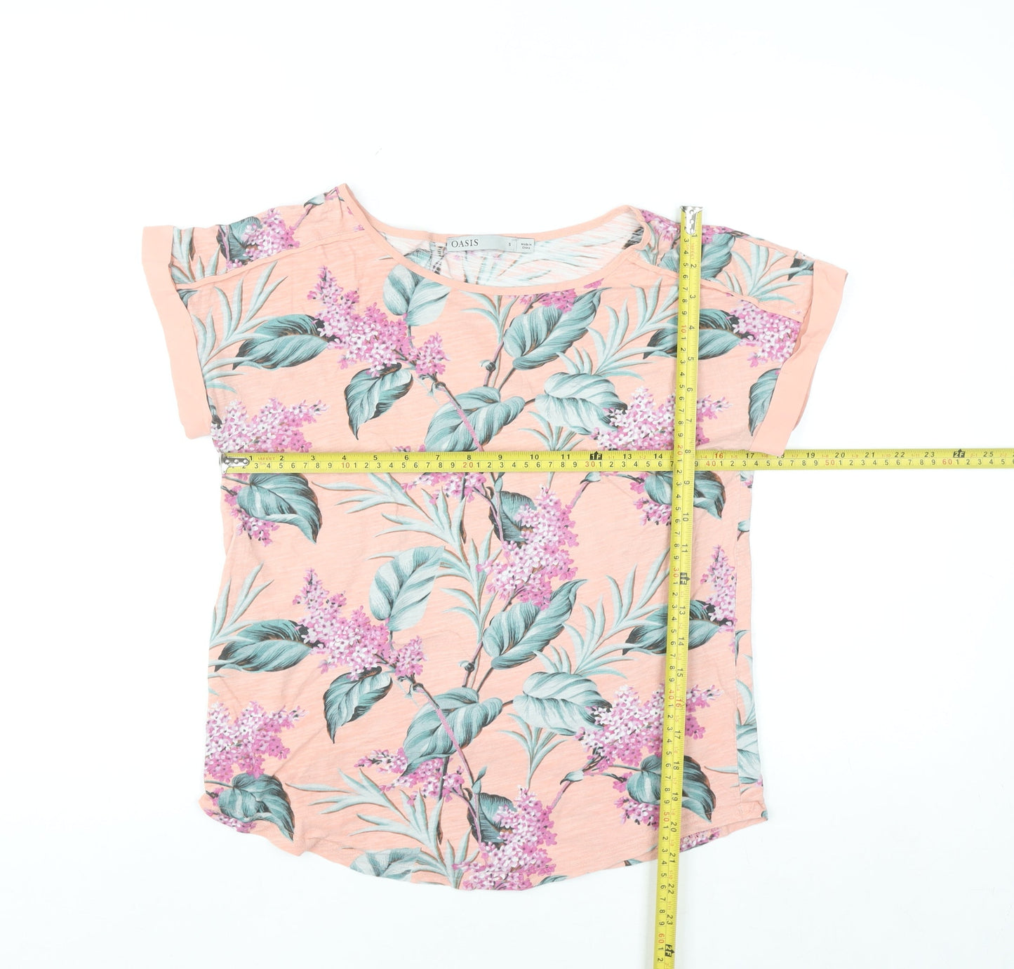 Oasis Womens Pink Floral Short Sleeve Cotton T-Shirt Size S