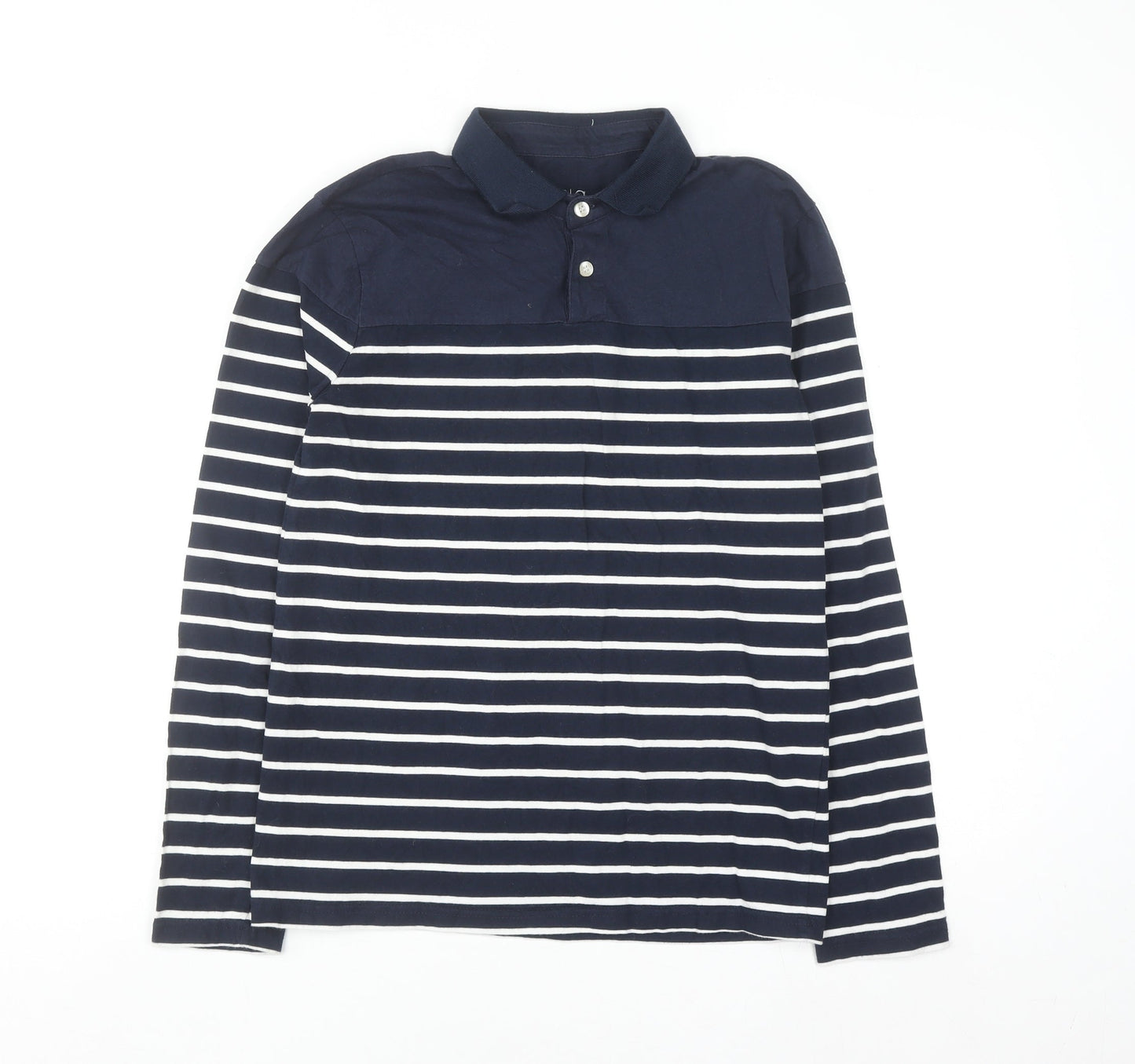Kuegou Mens Blue Striped Long Sleeve Cotton Button-Up Shirt Medium