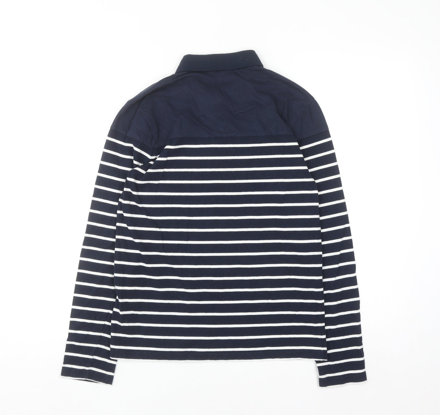 Kuegou Mens Blue Striped Long Sleeve Cotton Button-Up Shirt Medium