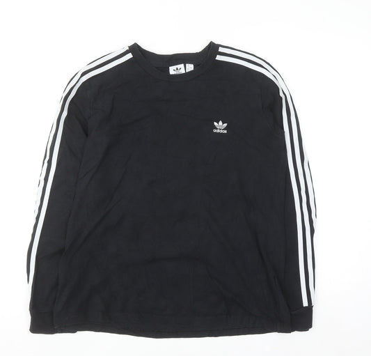 Adidas Womens Black Long Sleeve Crew Neck Cotton Sports T-Shirt Size 16