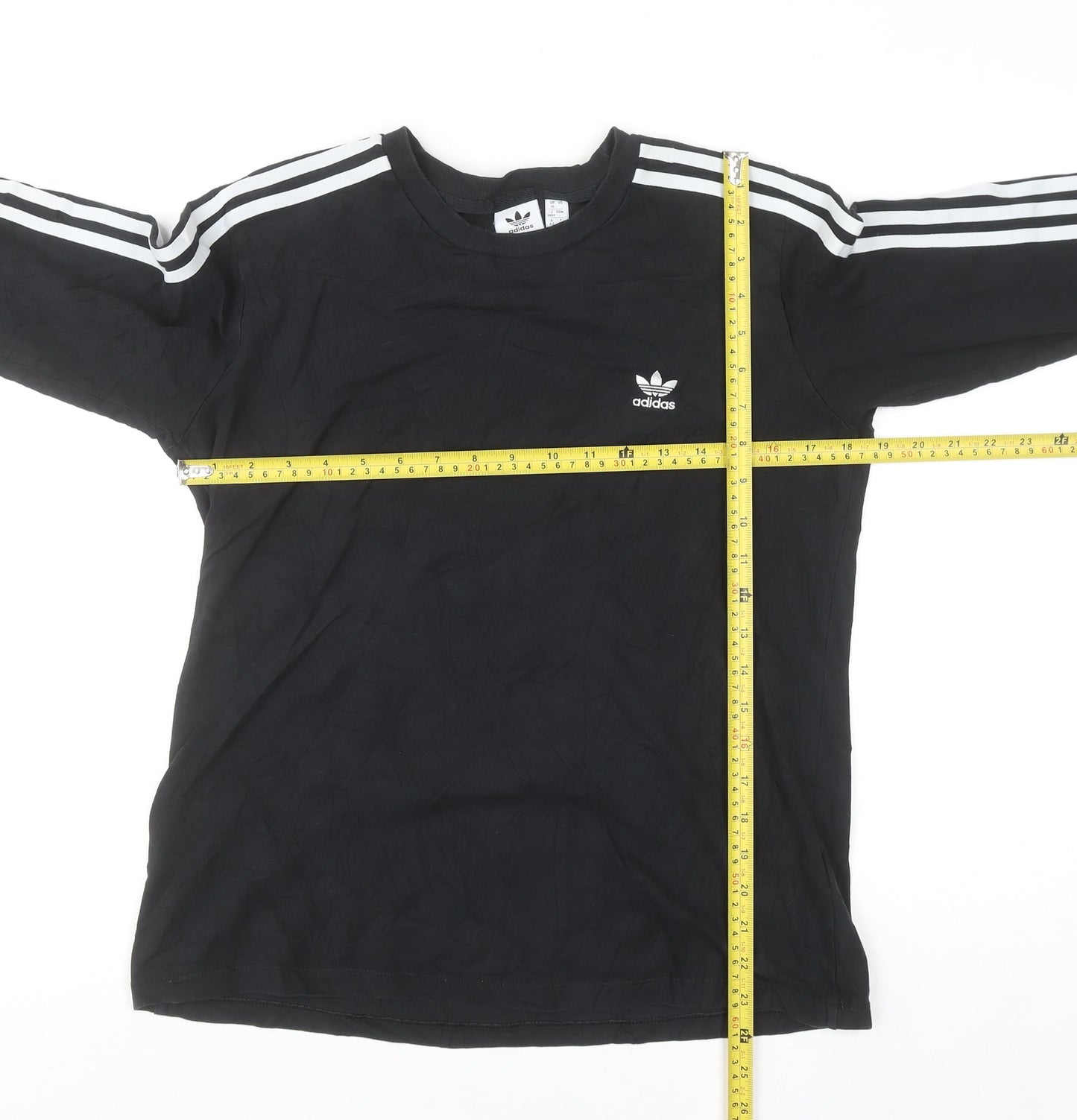 Adidas Womens Black Long Sleeve Crew Neck Cotton Sports T-Shirt Size 16