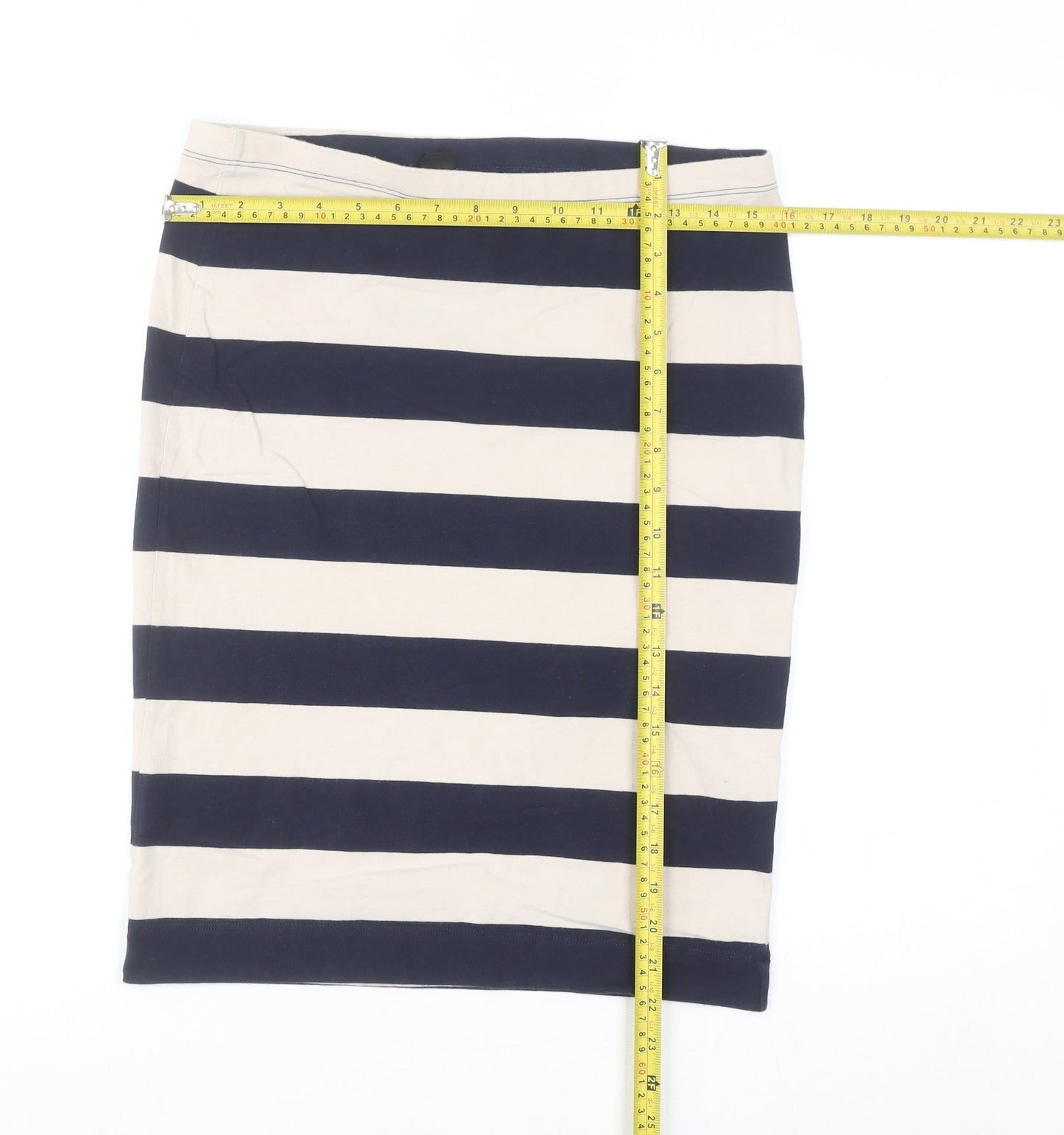 H&M Women Blue Striped Pencil Skirt L Cotton Elastane Stretch