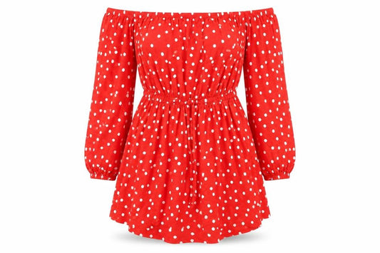 ASOS Women Red Polka Dot Off Shoulder Skater Dress Size 10