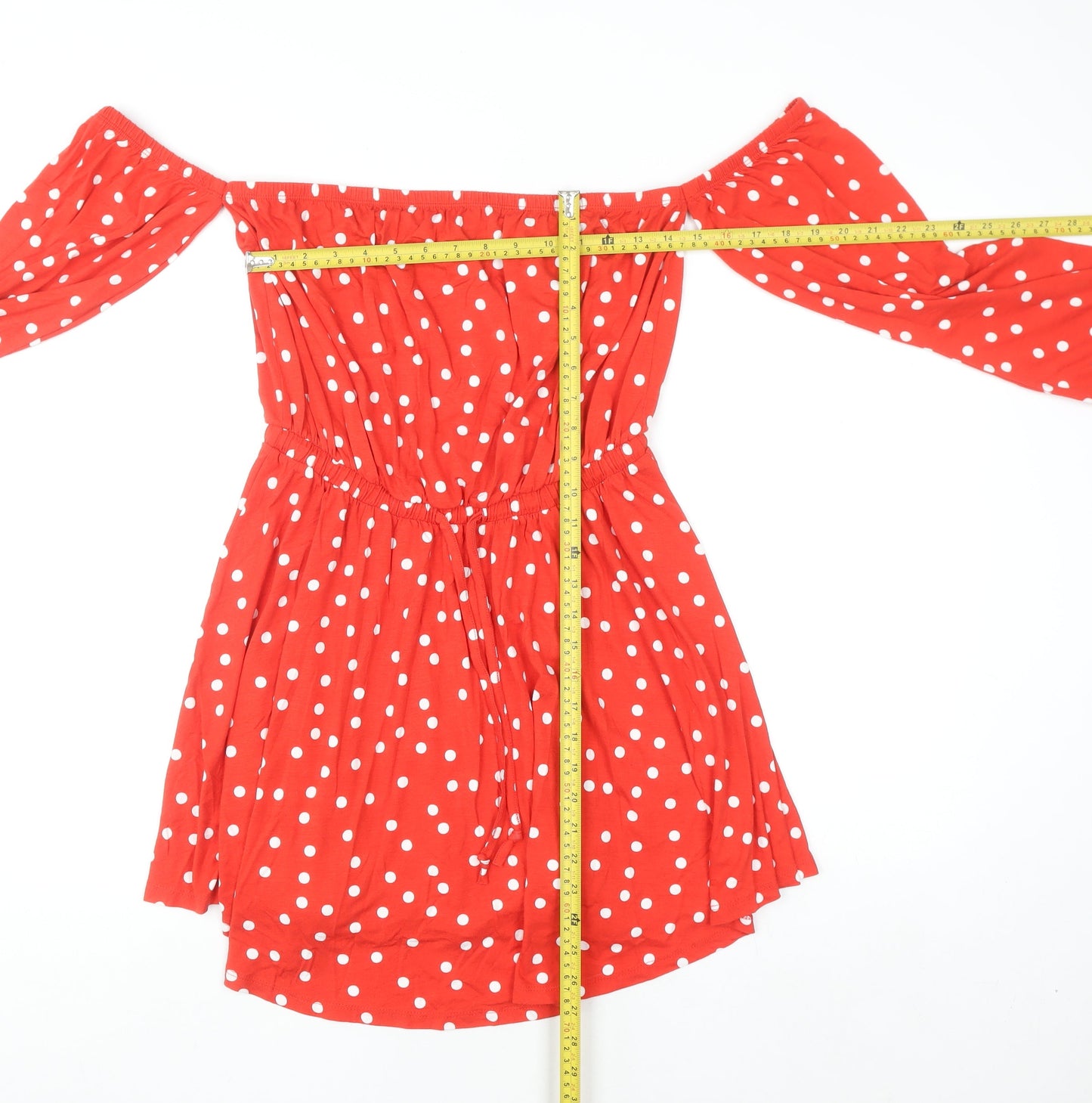 ASOS Women Red Polka Dot Off Shoulder Skater Dress Size 10